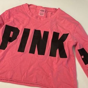 Pink crop top with black lettering Size XS